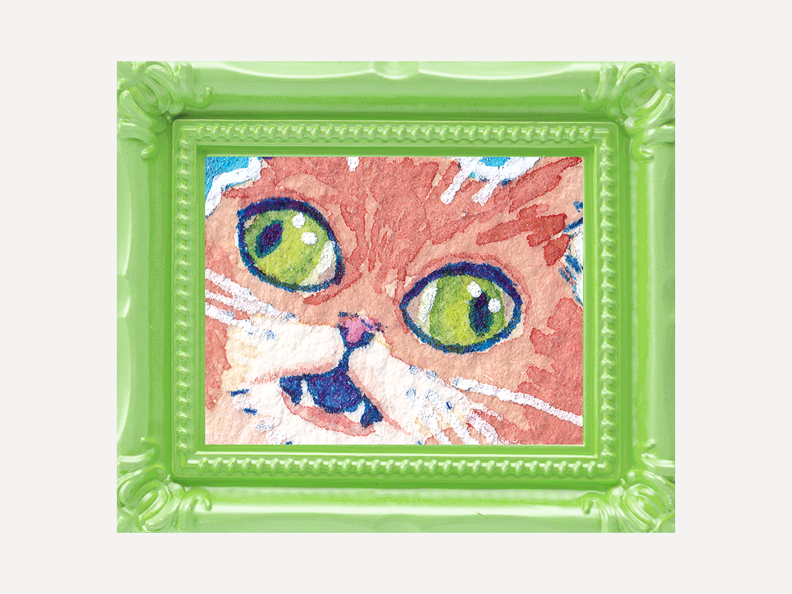 Crazy Orange Cat Mini Watercolor Print