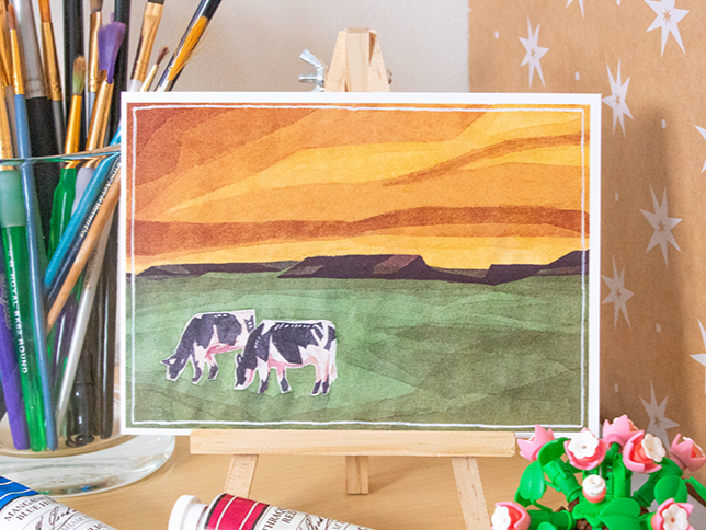 Orange Sunset Watercolor Print 5x7