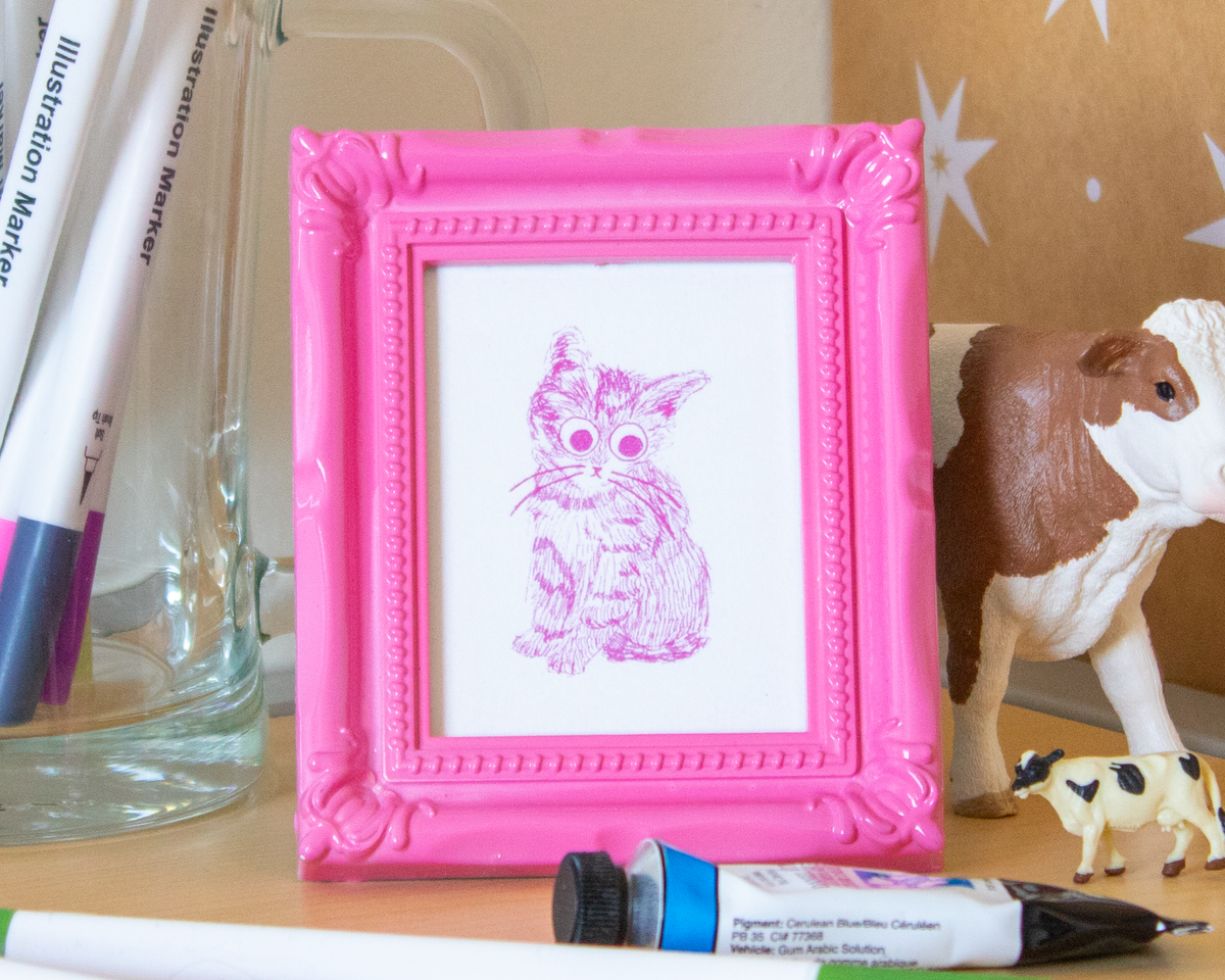 Scared Pink Cat Mini Art Print