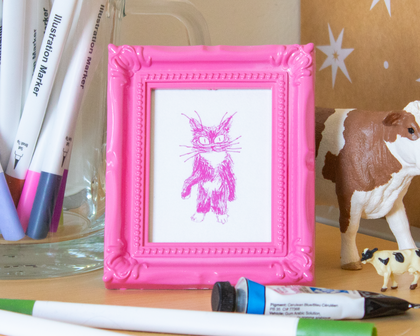 Crazy Pink Cat Mini Art Print