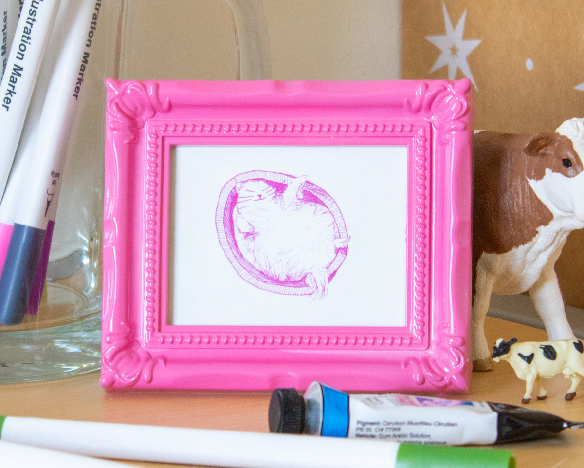 Lazy Pink Cat Mini Art Print
