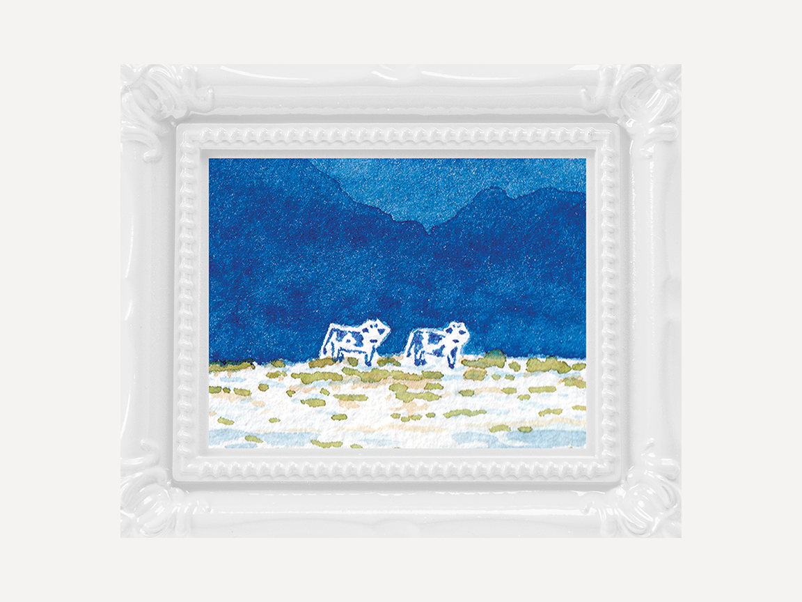 Two Mountain Cows Mini Watercolor Print