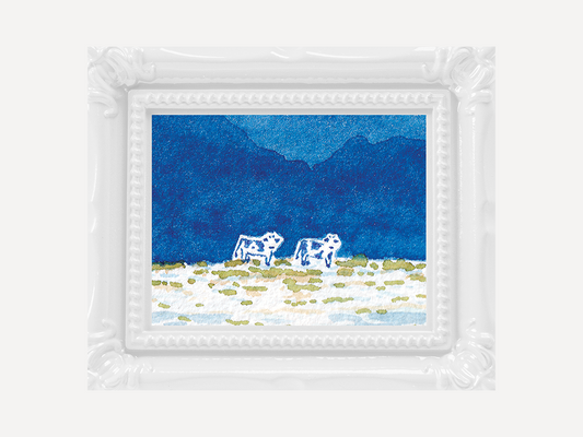 Two Mountain Cows Mini Watercolor Print