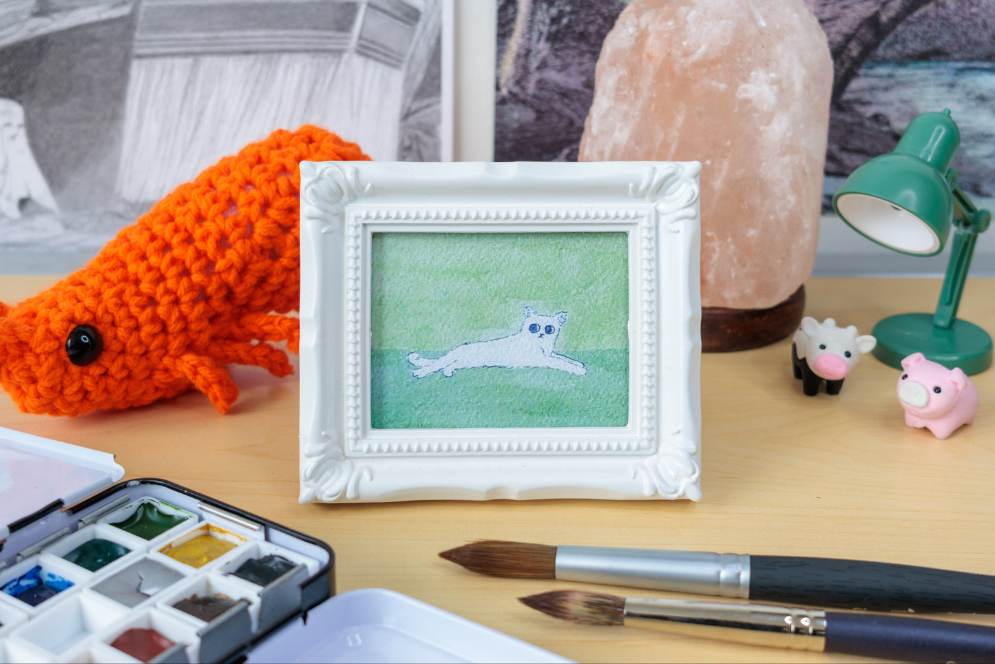 Green Cat Mini Watercolor Print