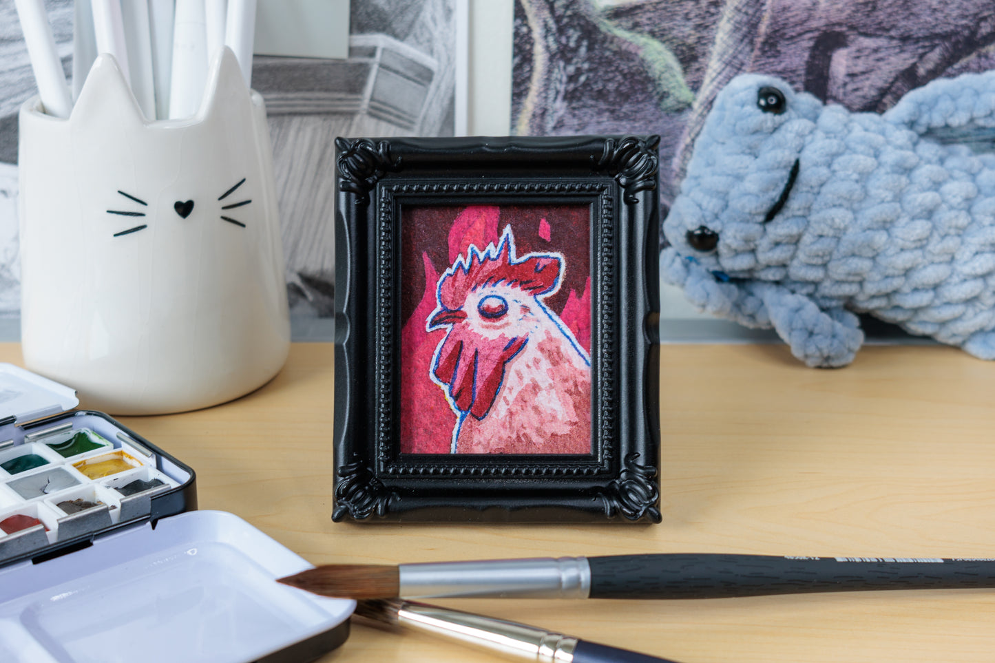 Fire Chicken Watercolor Print
