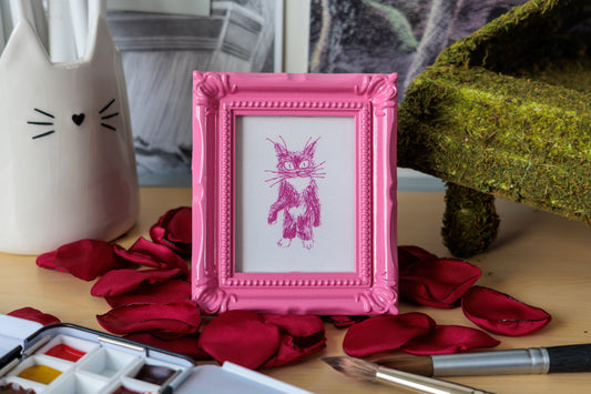 Crazy Pink Cat Mini Art Print