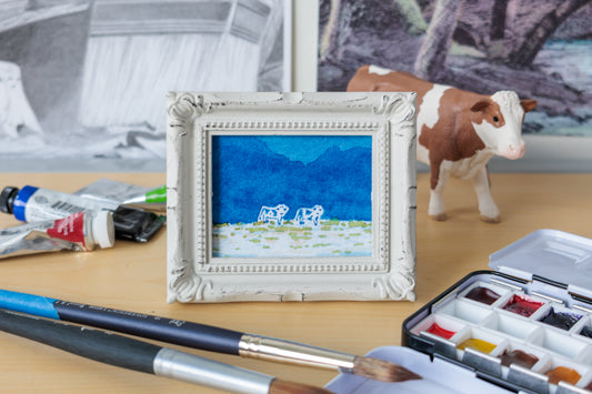 Two Mountain Cows Mini Watercolor Print