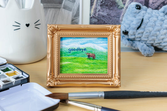 Goodbye Highland Cow Mini Watercolor Print