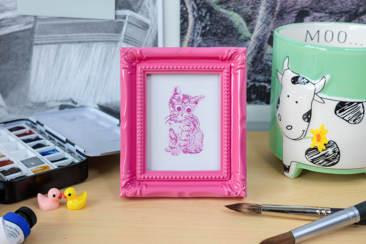 Scared Pink Cat Mini Art Print