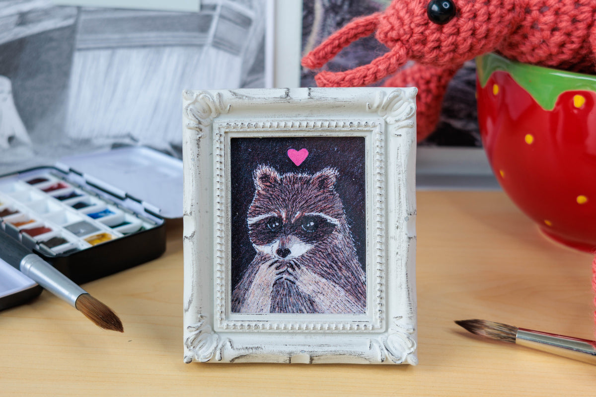 Raccoon Heart Mini Watercolor Print
