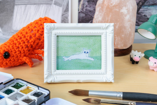 Green Cat Mini Watercolor Print