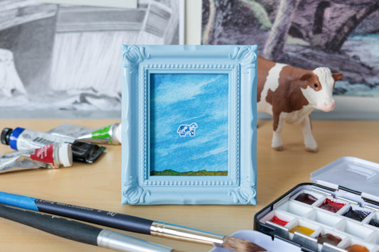 Flying Cow Mini Watercolor Print