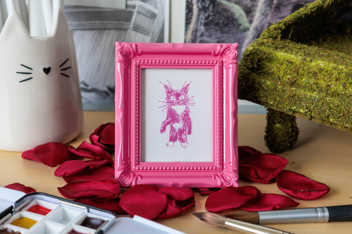 Crazy Pink Cat Mini Art Print
