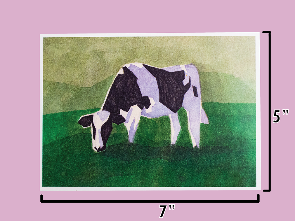 Geometric Cow Watercolor Art Print 5x7