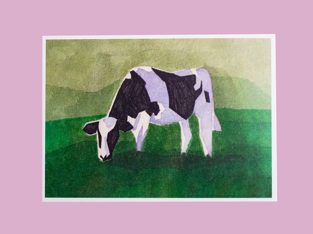 Geometric Cow Watercolor Art Print 5x7