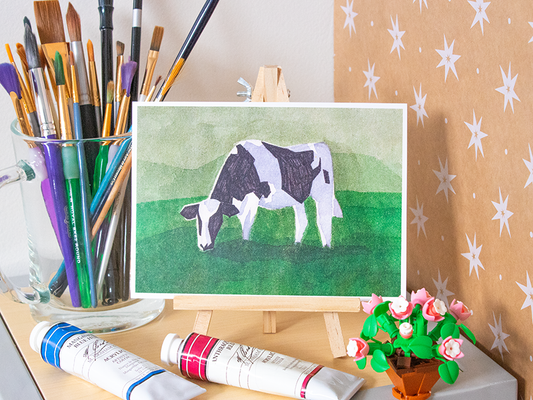 Geometric Cow Watercolor Art Print 5x7