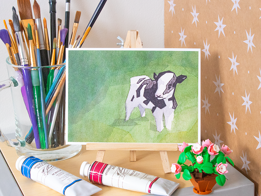 Geometric Calf Watercolor Art Print 5x7