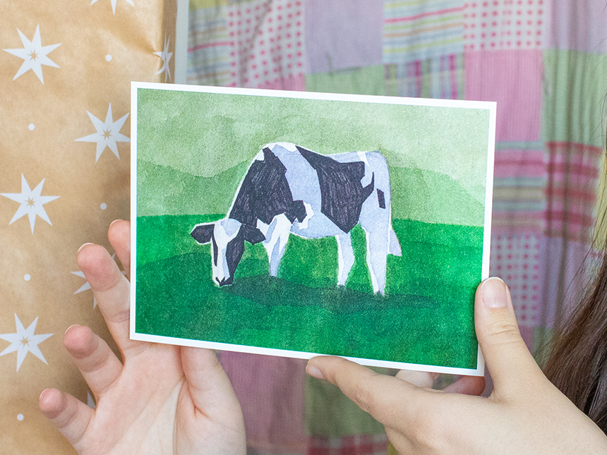 Geometric Cow Watercolor Art Print 5x7