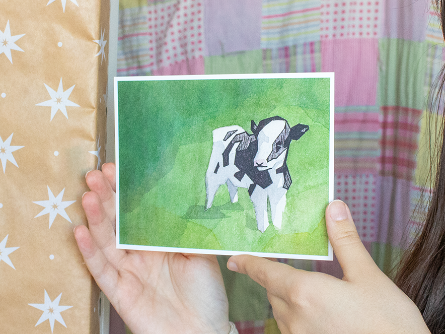 Geometric Calf Watercolor Art Print 5x7