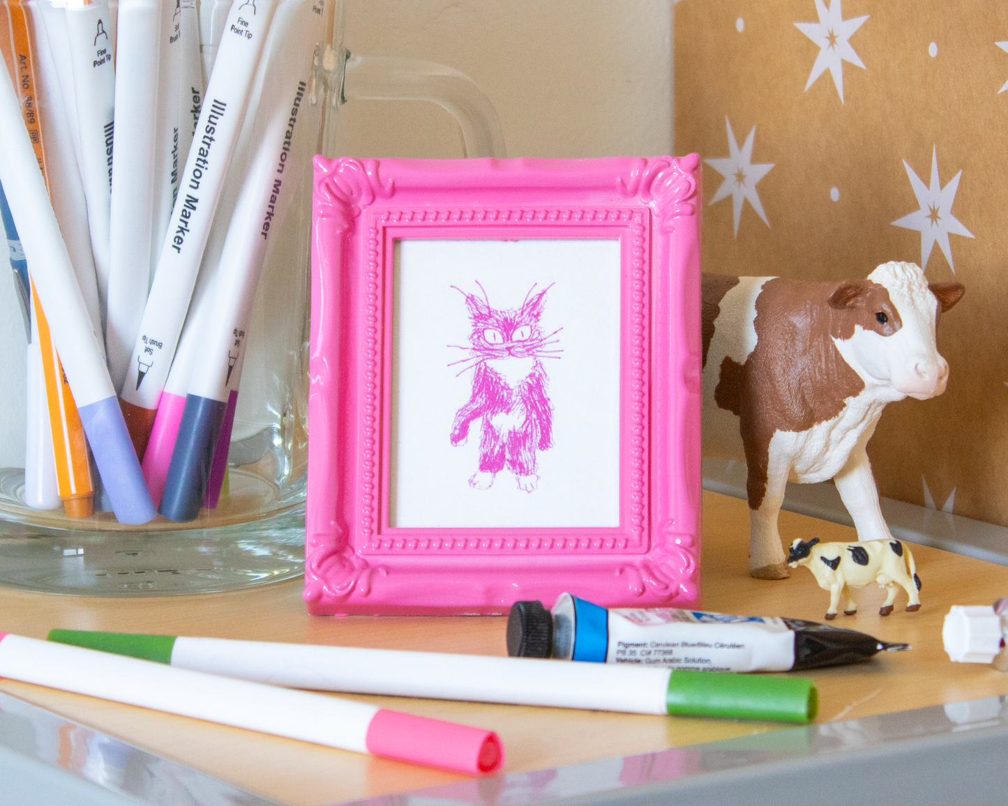 Crazy Pink Cat Mini Art Print